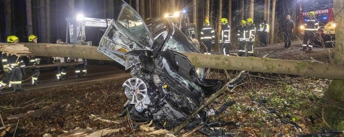 Австрийка чудом выжила за рулем компактвэна, который воткнулся в огромную ель Австрийка чудом выжила за рулем компактвэна, который воткнулся в огромную ель