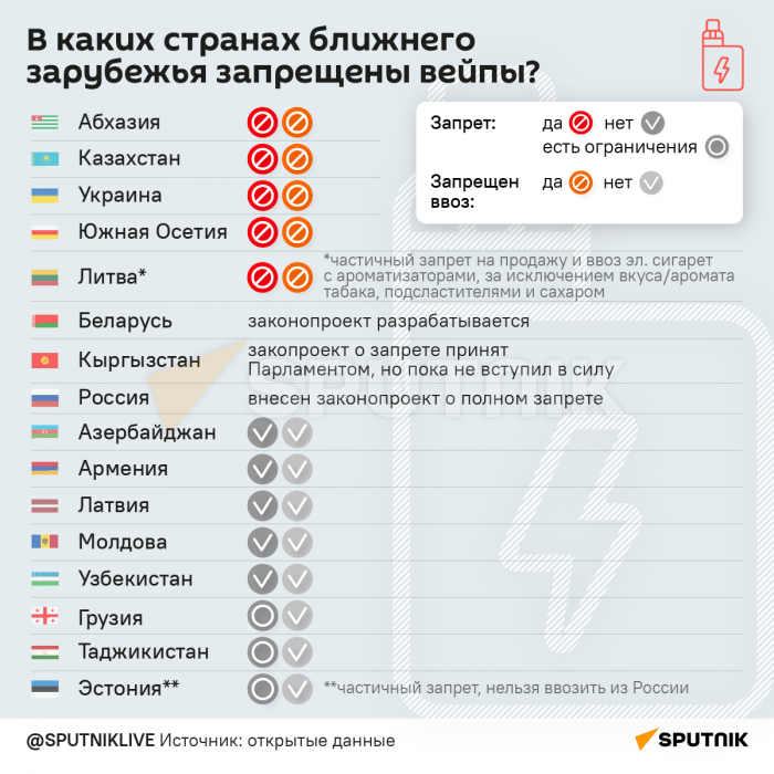 В каких странах ближнего зарубежья запрещены вейпы – инфографика